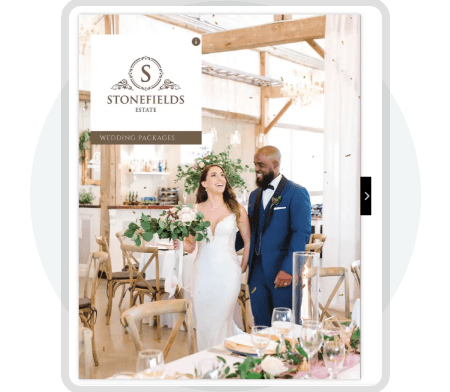 Interactive digital wedding brochure created with Paperturn showing multimedia engagement and page-f