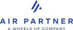 Blue logo of Air Partner, featuring a stylized “A” symbol above the company name in uppercase letter
