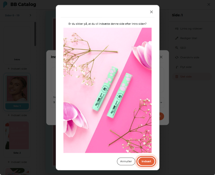 Brugeren forhåndsviser den nyindsatte side med BB-produkter på en lyserød baggrund Brugeren forhåndsviser den nyindsatte side med BB-produkter på en lyserød baggrund