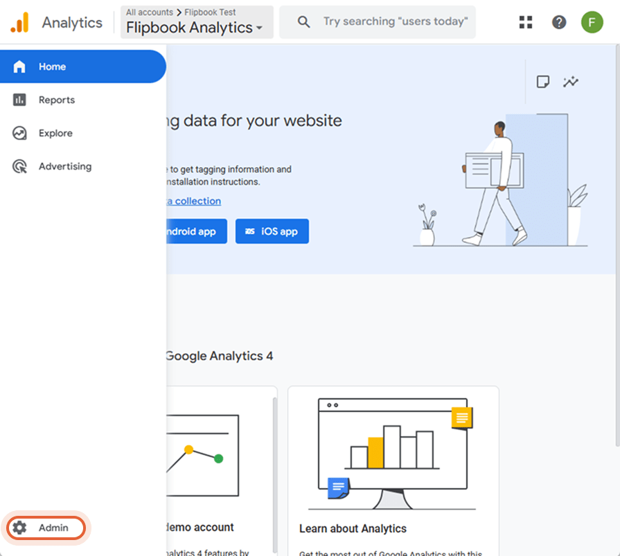 Google Analytics-Admin-Bereich mit Property-Erstellung und -Einstellungen sichtbar.