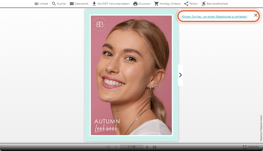 Die Newsflash-Nachricht erscheint oben rechts im Live-Flipbook.