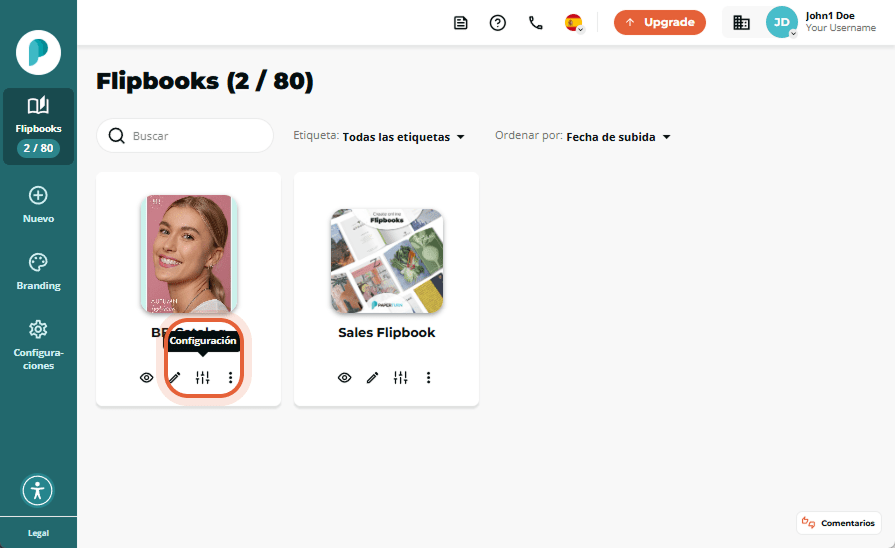 Pantalla de resumen con acceso directo a configuración de BB Catalog resaltado.