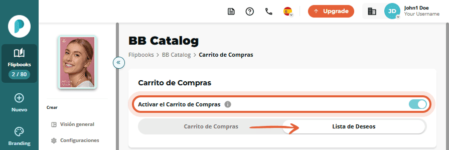 Vista previa de la lista de deseos con formulario para enviar a un amigo.