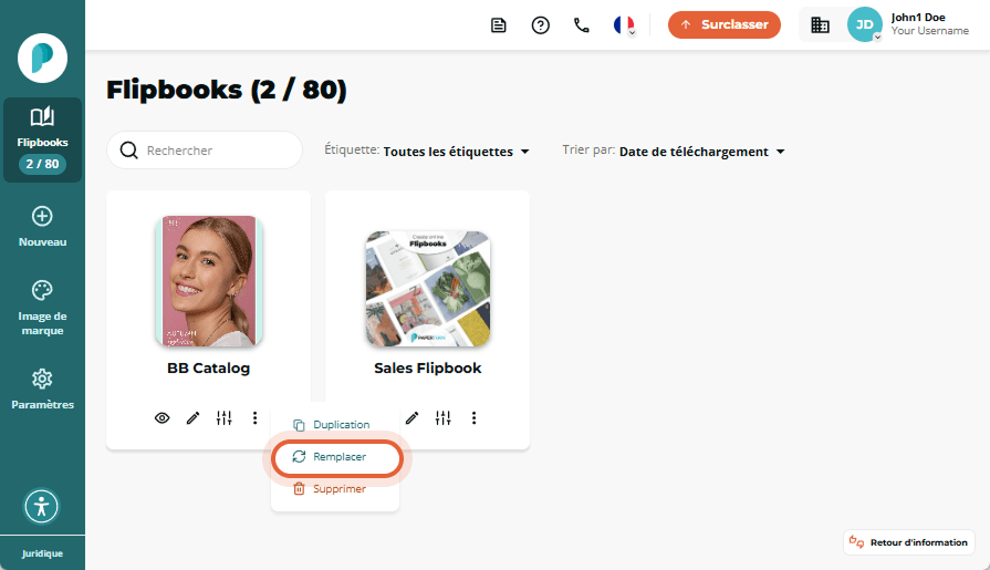 Interface d'écrasement de flipbook affichant une zone de dépôt glisser-déposer et un bouton Interface d'écrasement de flipbook affichant une zone de dépôt glisser-déposer et un bouton