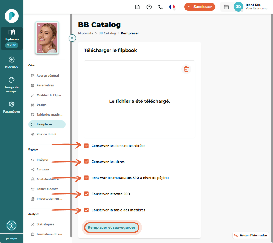 Flipbook téléchargé avec options d’écrasement sélectionnées : conserver les liens, titres, SEO et ta Flipbook téléchargé avec options d’écrasement sélectionnées : conserver les liens, titres, SEO et ta