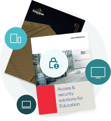 Professional brochures with lock and device icons — showing how Paperturn helps healthcare teams securely share sensitive materials.