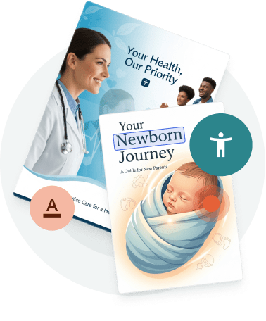 Patient education brochures with accessibility icons — showing how Paperturn helps healthcare providers create accessible content for all patients.