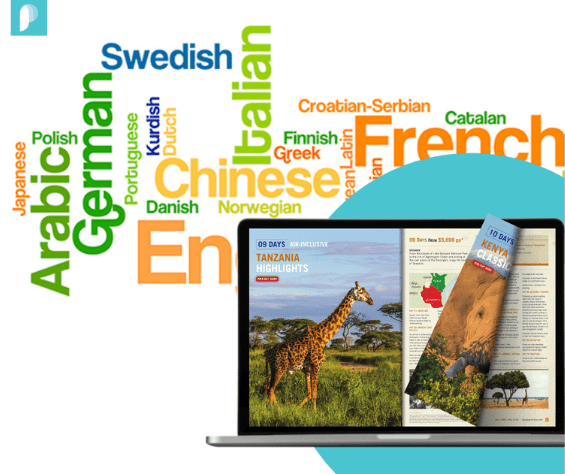 An example of a flipbook with different languages surrounding it e.g. German, Italian, French and Danish