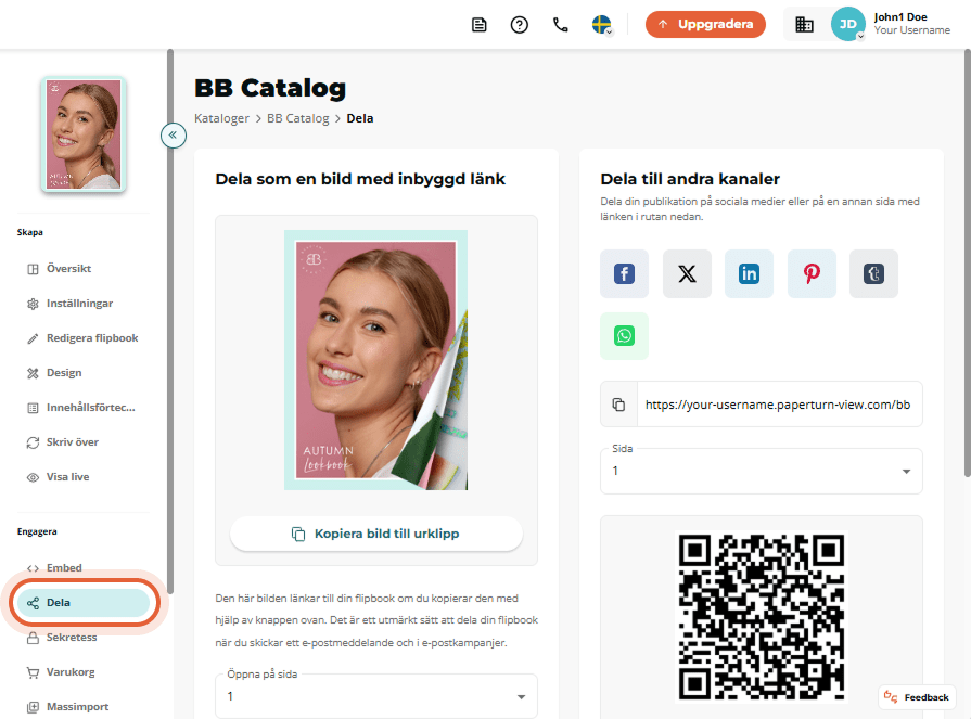 Fliken Share för ”BB Catalog” med en bildlänk-förhandsvisning och synliga ikoner för sociala medier. Fliken Share för ”BB Catalog” med en bildlänk-förhandsvisning och synliga ikoner för sociala medier.